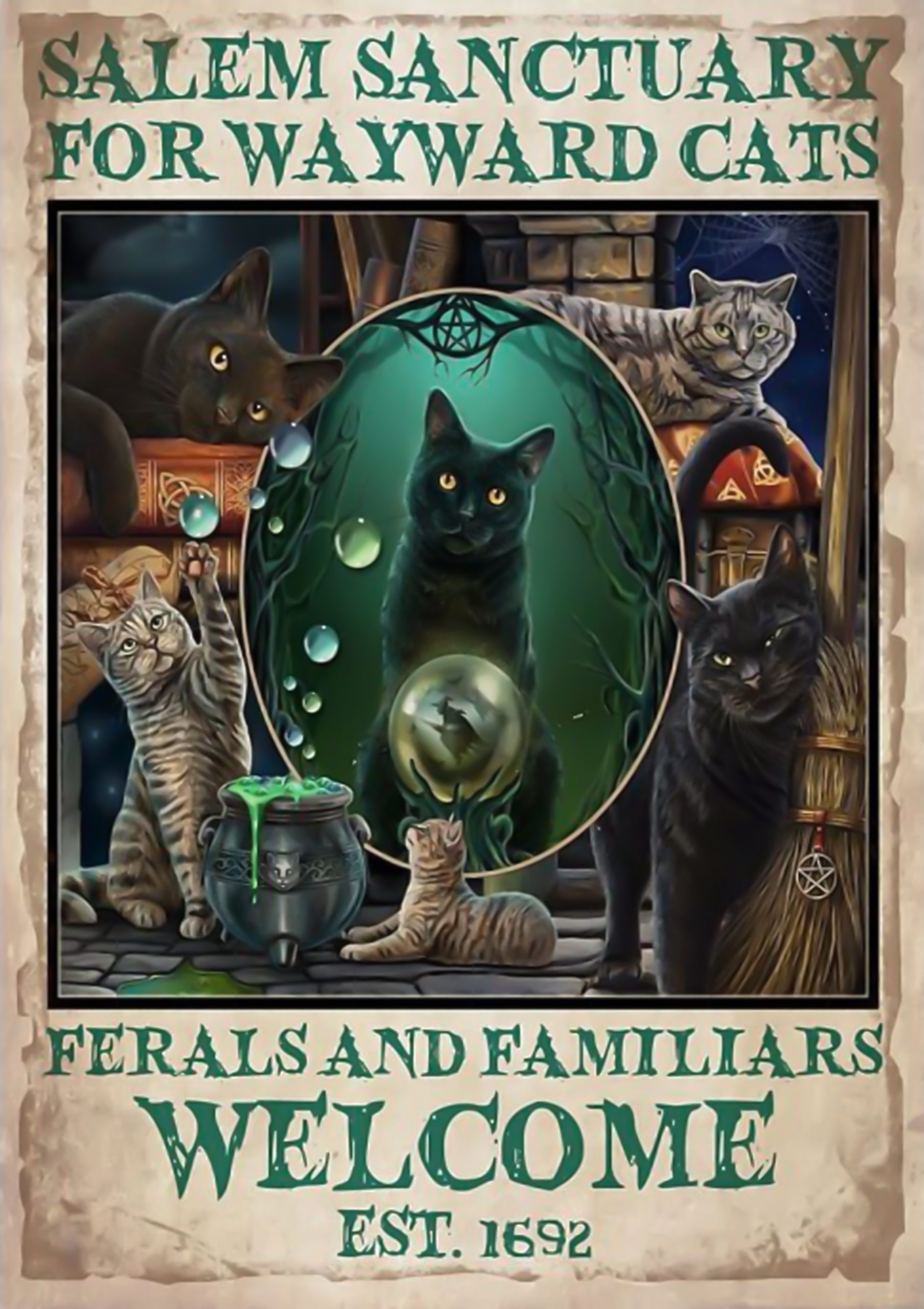 Salem sanctuary for wayward cats ferals and familiars welcome poster