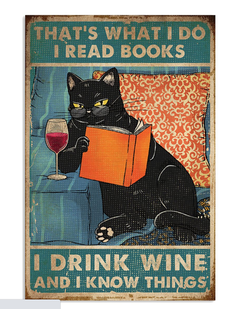 Black cat that's what I do I read books I drink wine and I know things poster