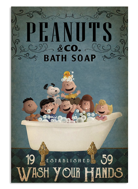 Peanuts and co bath soap wash your paws poster