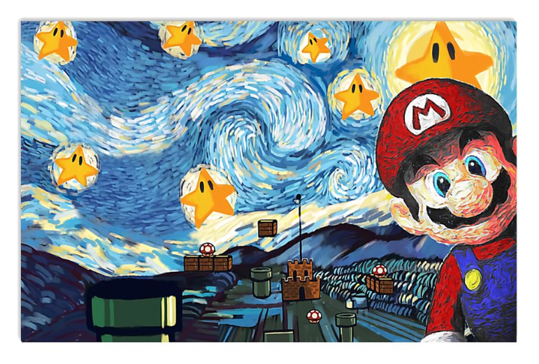 Mario starry night van gogh poster