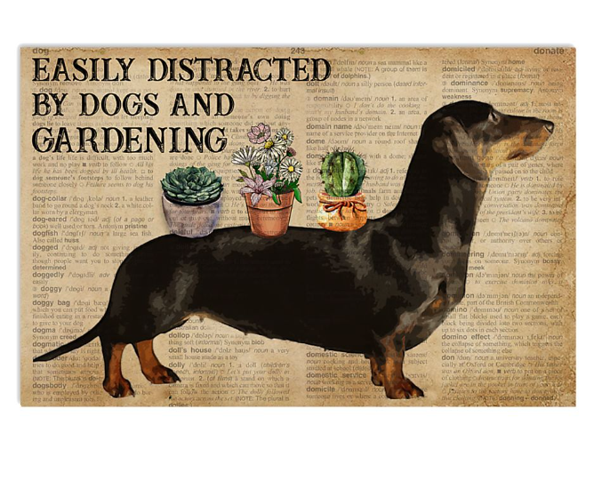 Dachshund Easily distracted by dogs and gardening poster