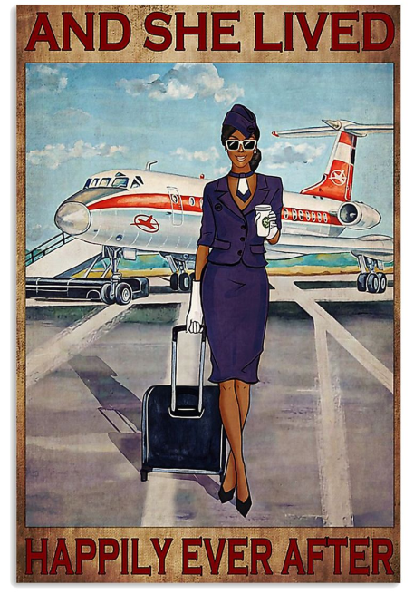Purple Black girl flight attendance and she live happily ever after poster