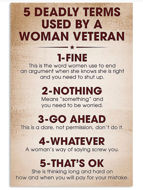 5 deady terms used by a woman veteran poster