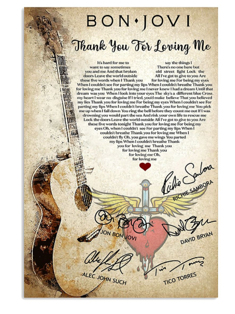 Bon Jovi thanks for loving me lyrics poster