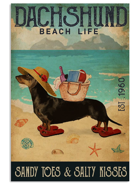 Dachshund beach life sandy toes and salty kisses poster