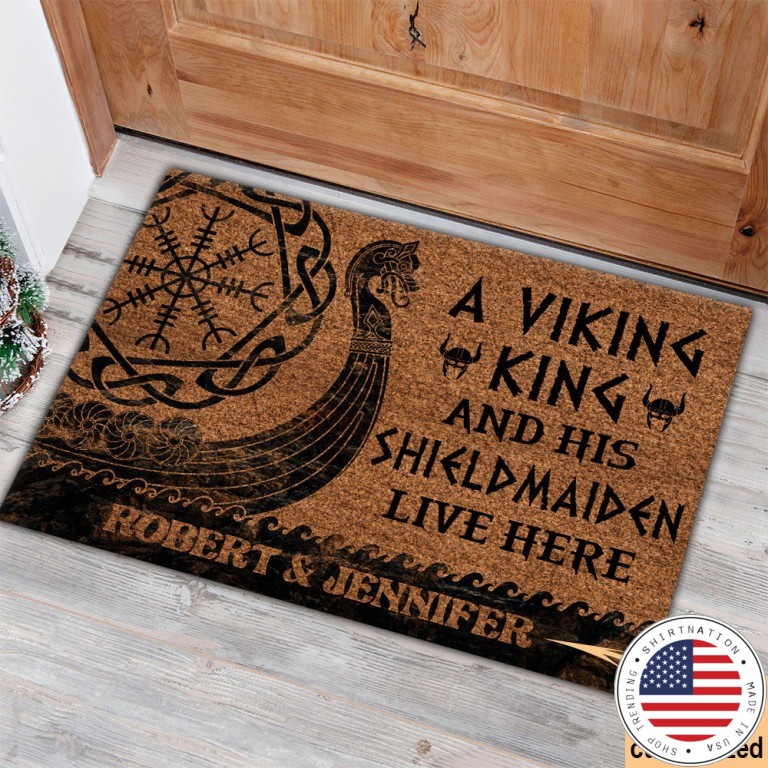 A viking and his shild maiden live here custom name doormat