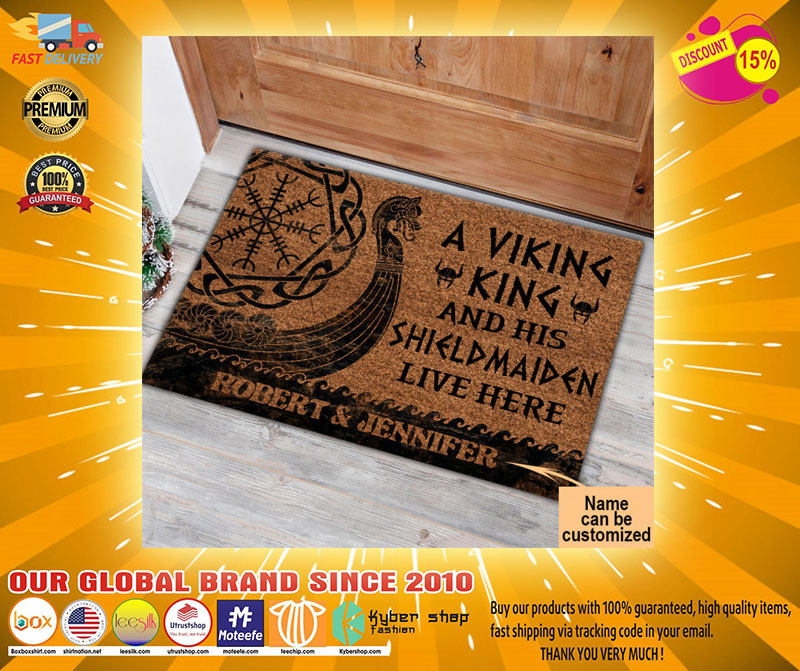 A viking and his shild maiden live here custom name doormat2