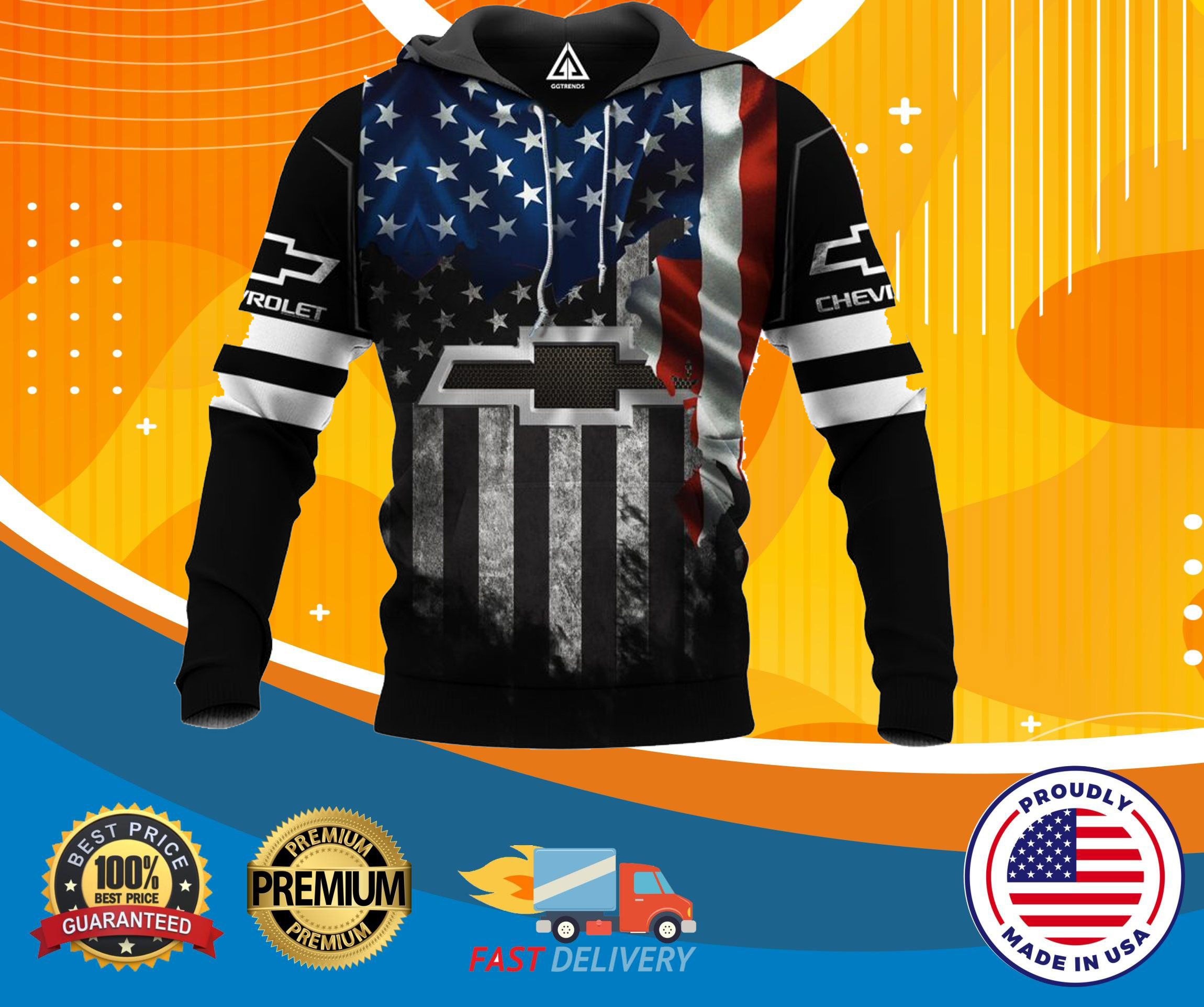 American Flag Chevrolet 3d over print hoodie