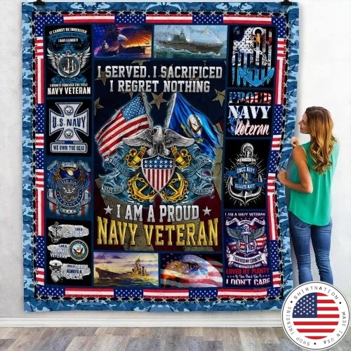 American flag I am a proud Navy veteran quilt bedding set2