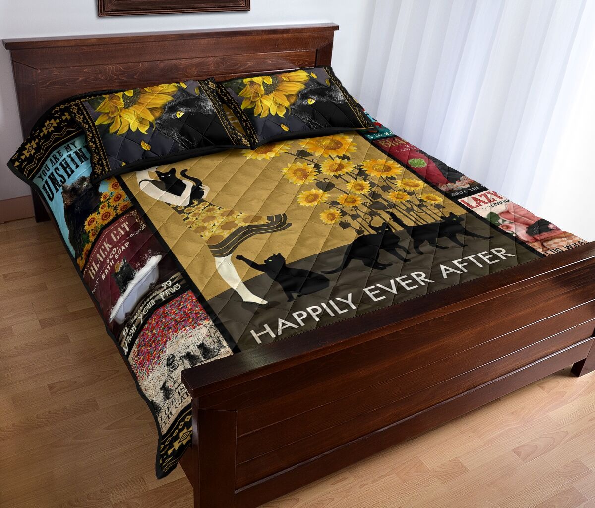 And she lived happily ever after with black cat quilt bedding set2