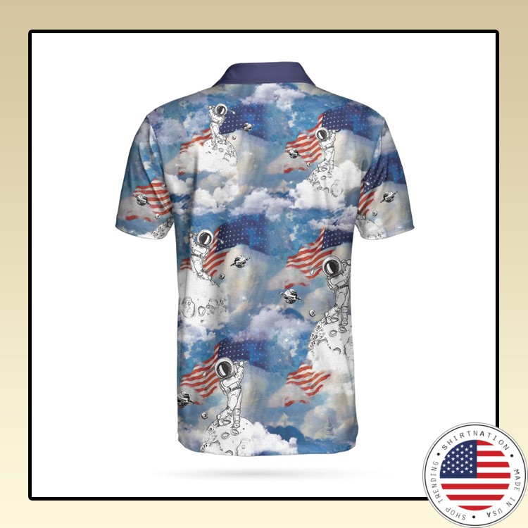 Astronaut Plays Golf In Space American Flag Polo Shirt2