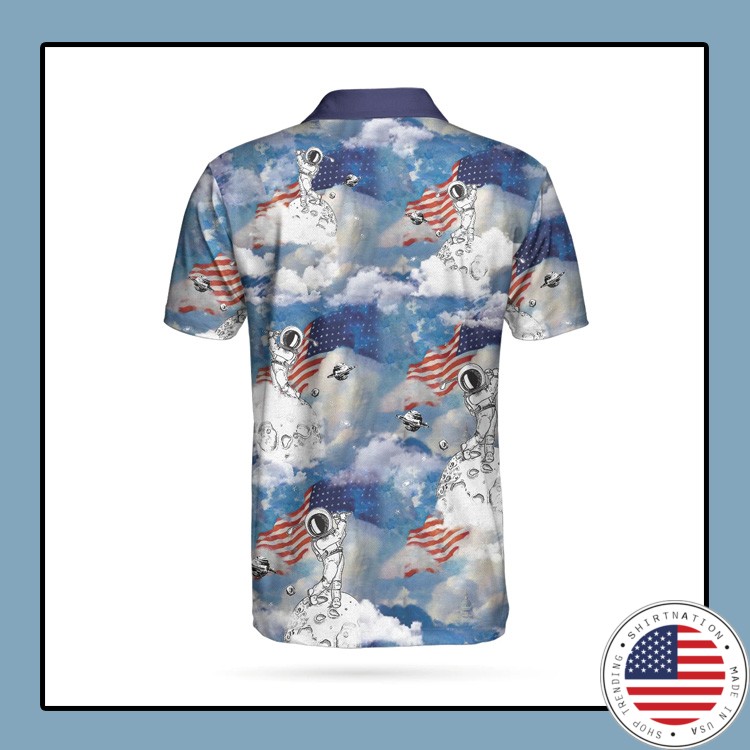 Astronaut Plays Golf In Space American Flag Polo Shirt3