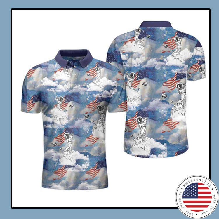 Astronaut Plays Golf In Space American Flag Polo Shirt4