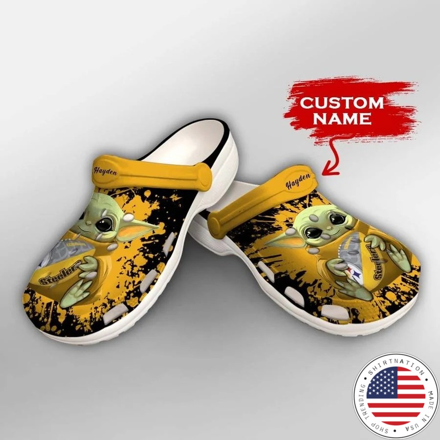 Baby Yoda Pittsburgh steelers custom name crocs crocband clog2