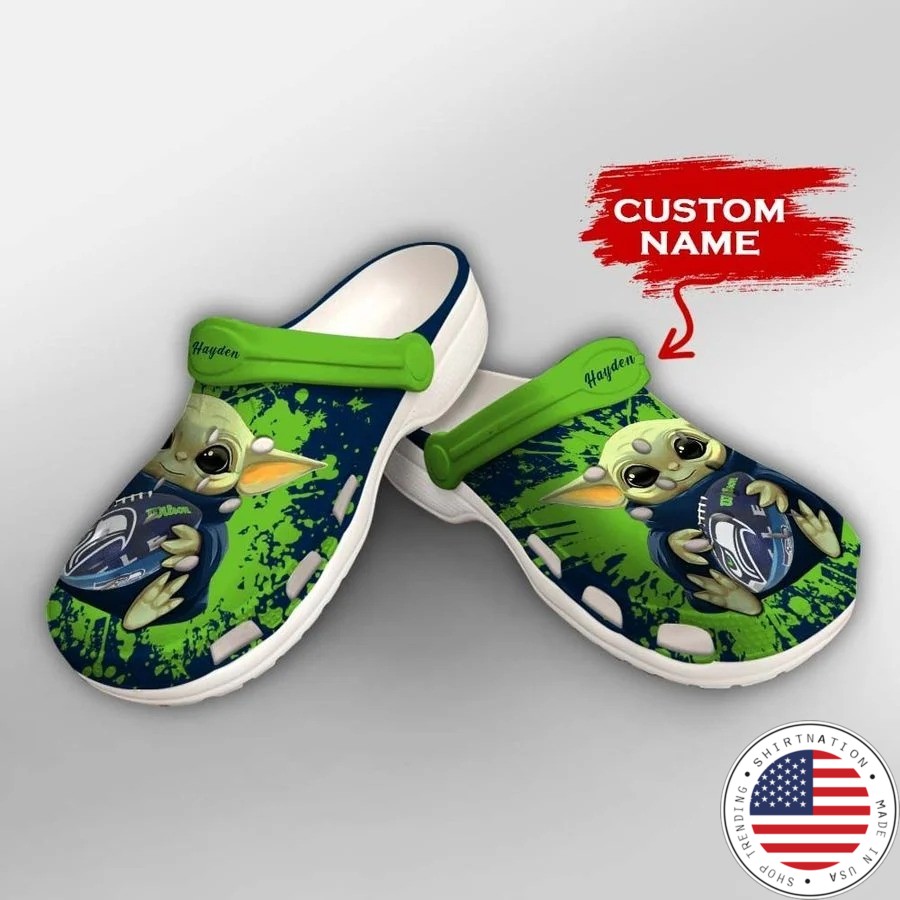 Baby Yoda Seattle Seahawks custom name crocs crocband clog2