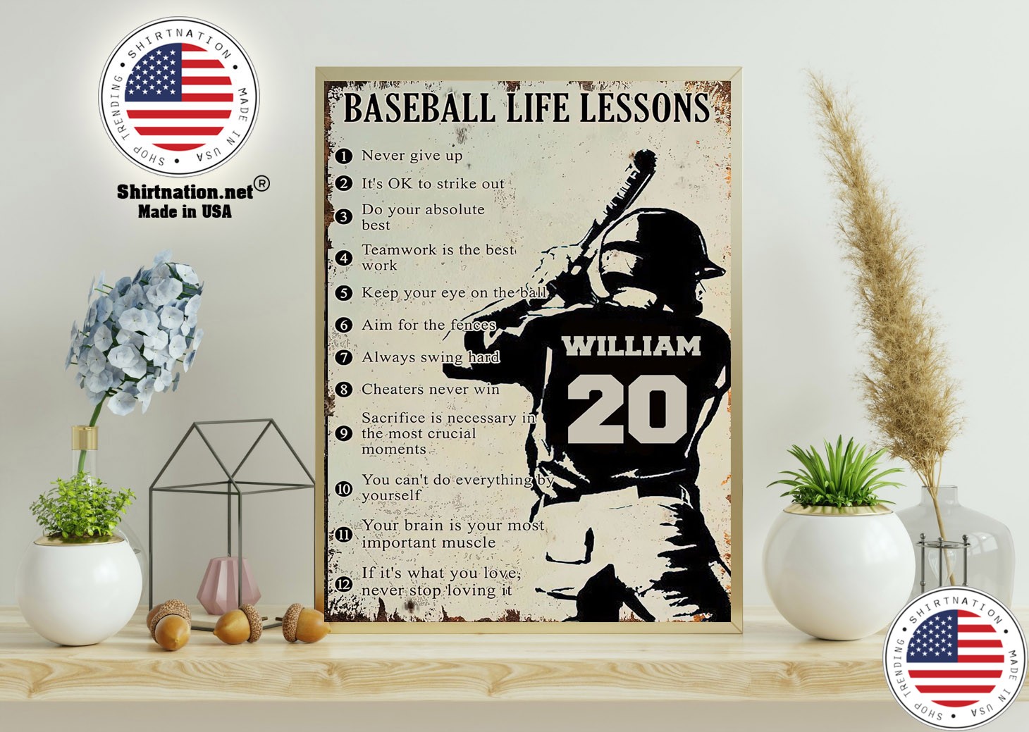 Baseball life lessons never give up its ok to strike out custom name number poster 11