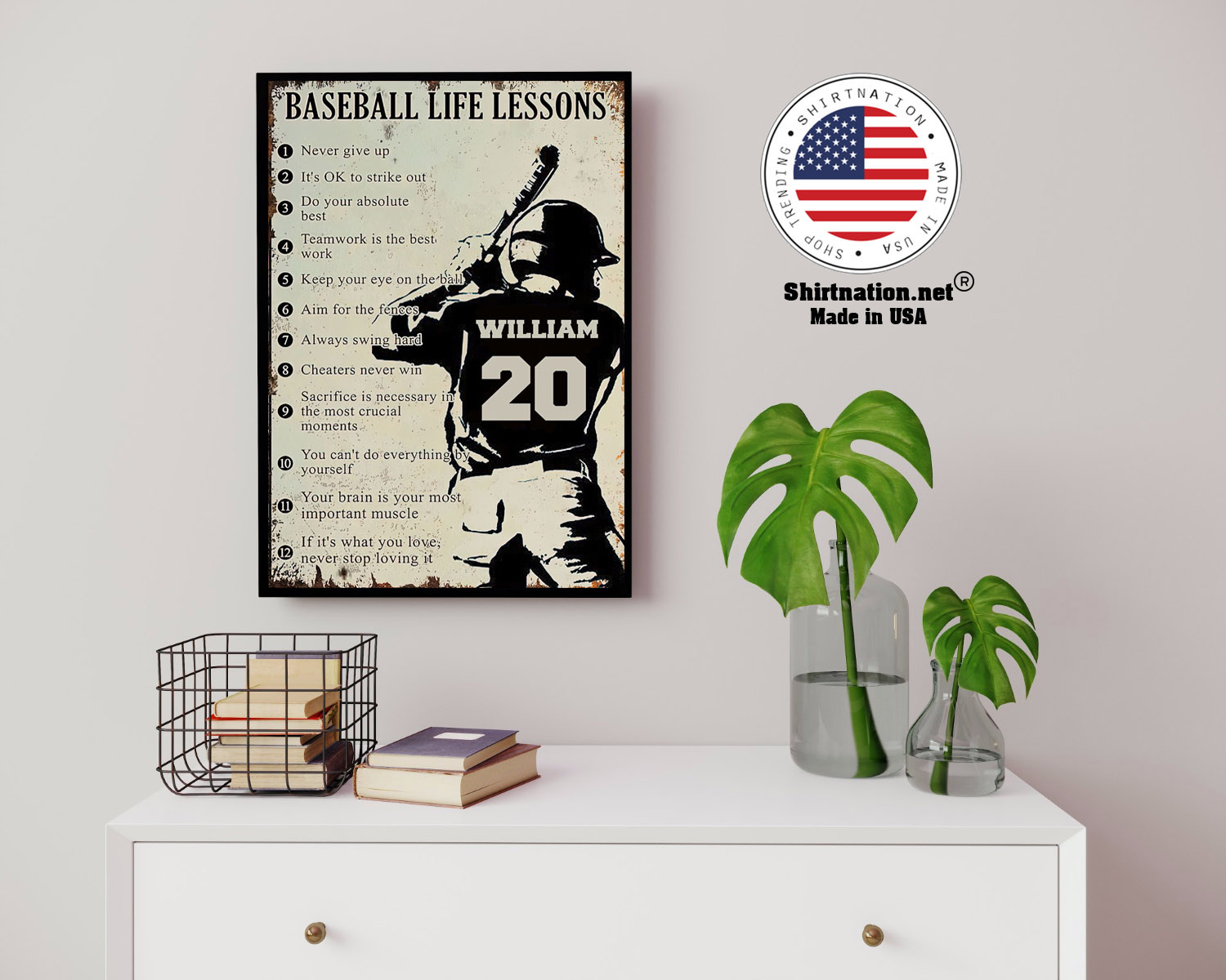Baseball life lessons never give up its ok to strike out custom name number poster 14