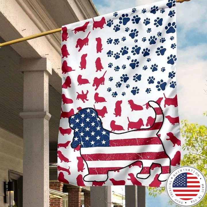 Basset hound Amercian house flag and garden flag
