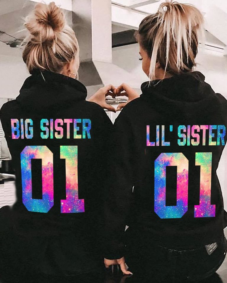 Big and little sister 3D hoodie custom number