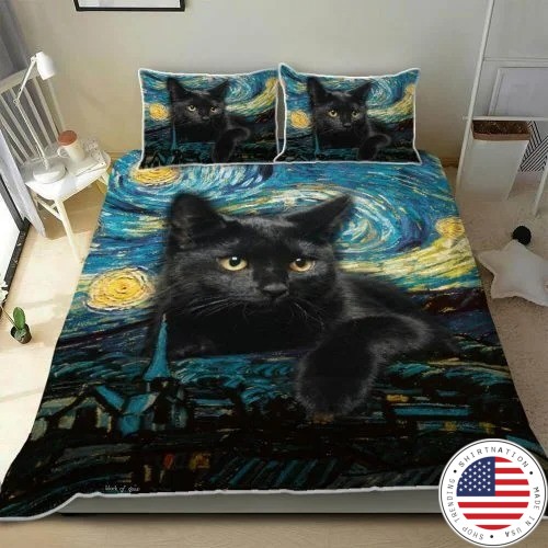 Black cat starry night bedding set 4