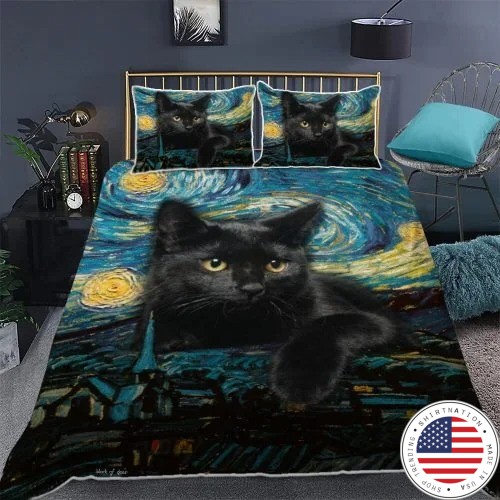 Black cat starry night bedding set2
