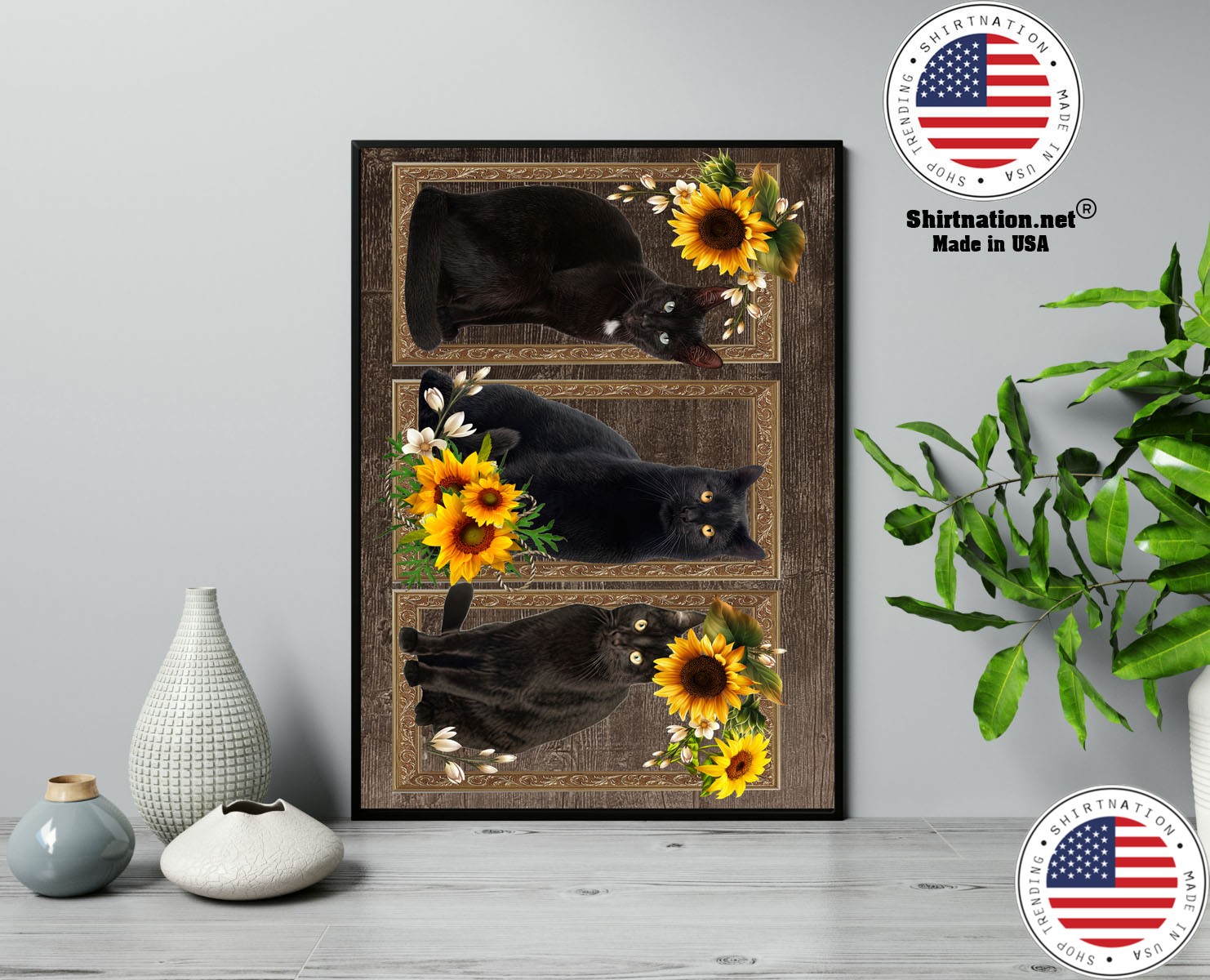 Black cat sunflower frame doormat 13