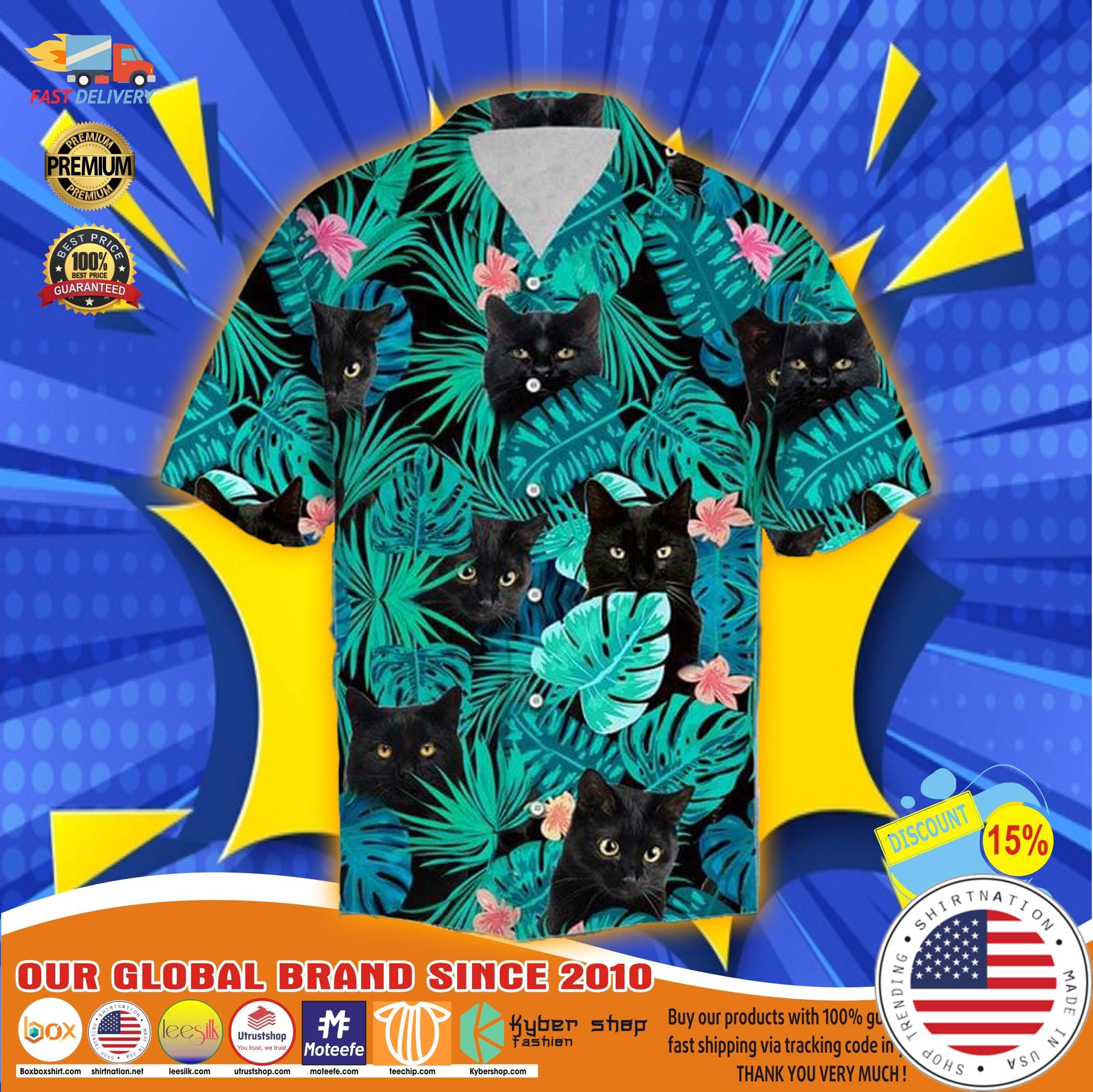 Black cat tropical hawaiian shirt 6