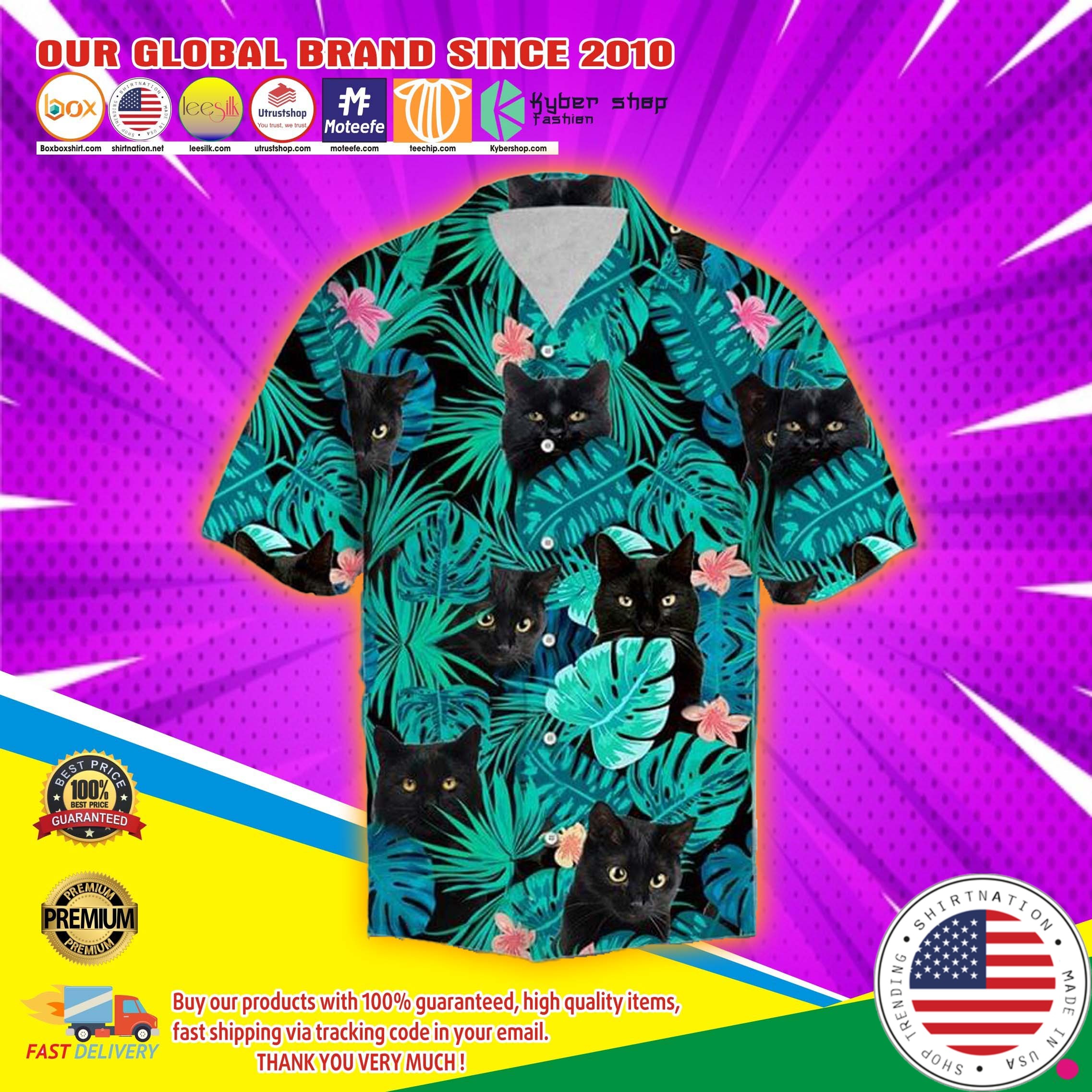 Black cat tropical hawaiian shirt 8
