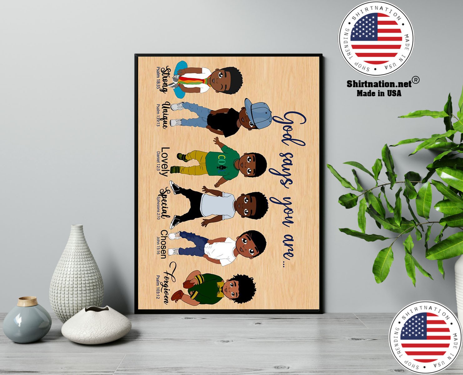Black child boys God says you are strong unique poster 13