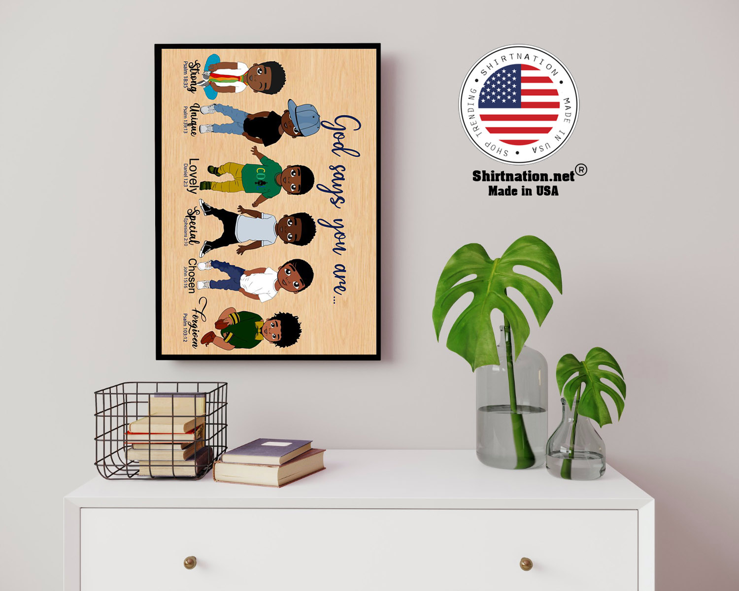 Black child boys God says you are strong unique poster 14