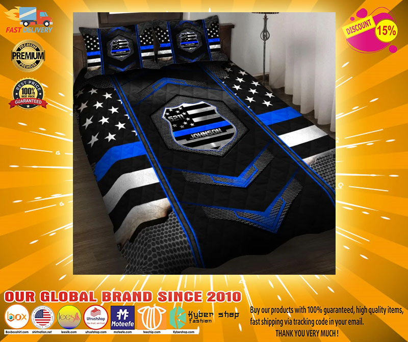 Blue police badge custom name quilt bedding set2