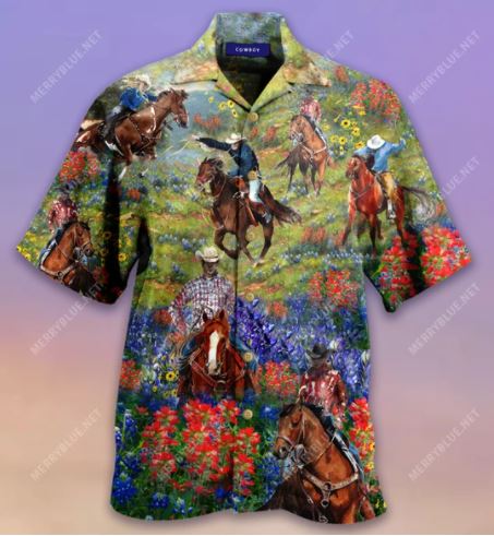 Bluebonnet and texas cowboy hawaiian shirt