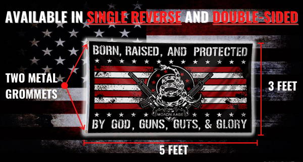 Born raised and protected by God guns guts and glory flag