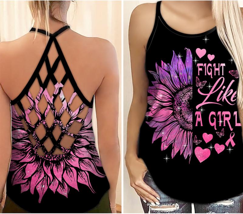 Breast Cancer Awareness fight like a girl criss cross tank top 1