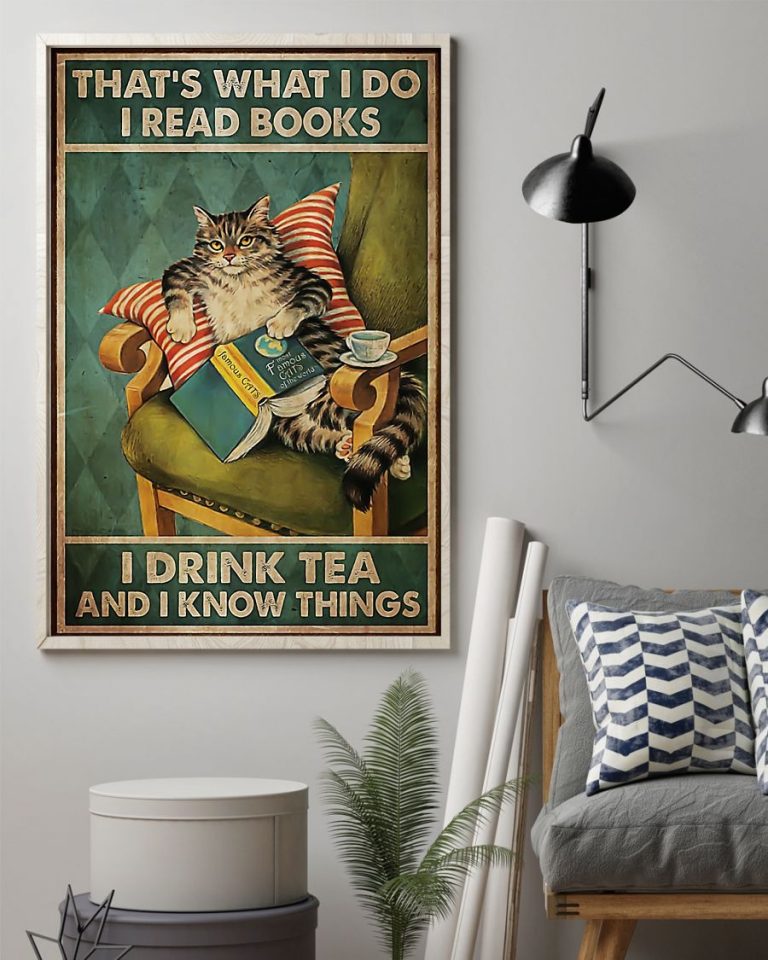Cat that's what I do I read book I drink tea and I know thing poster