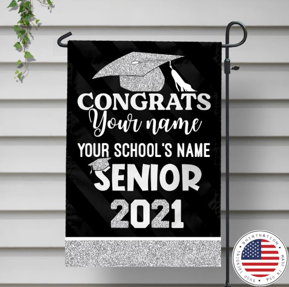 Congrats senior 2021 custom name and school name flag grey 1