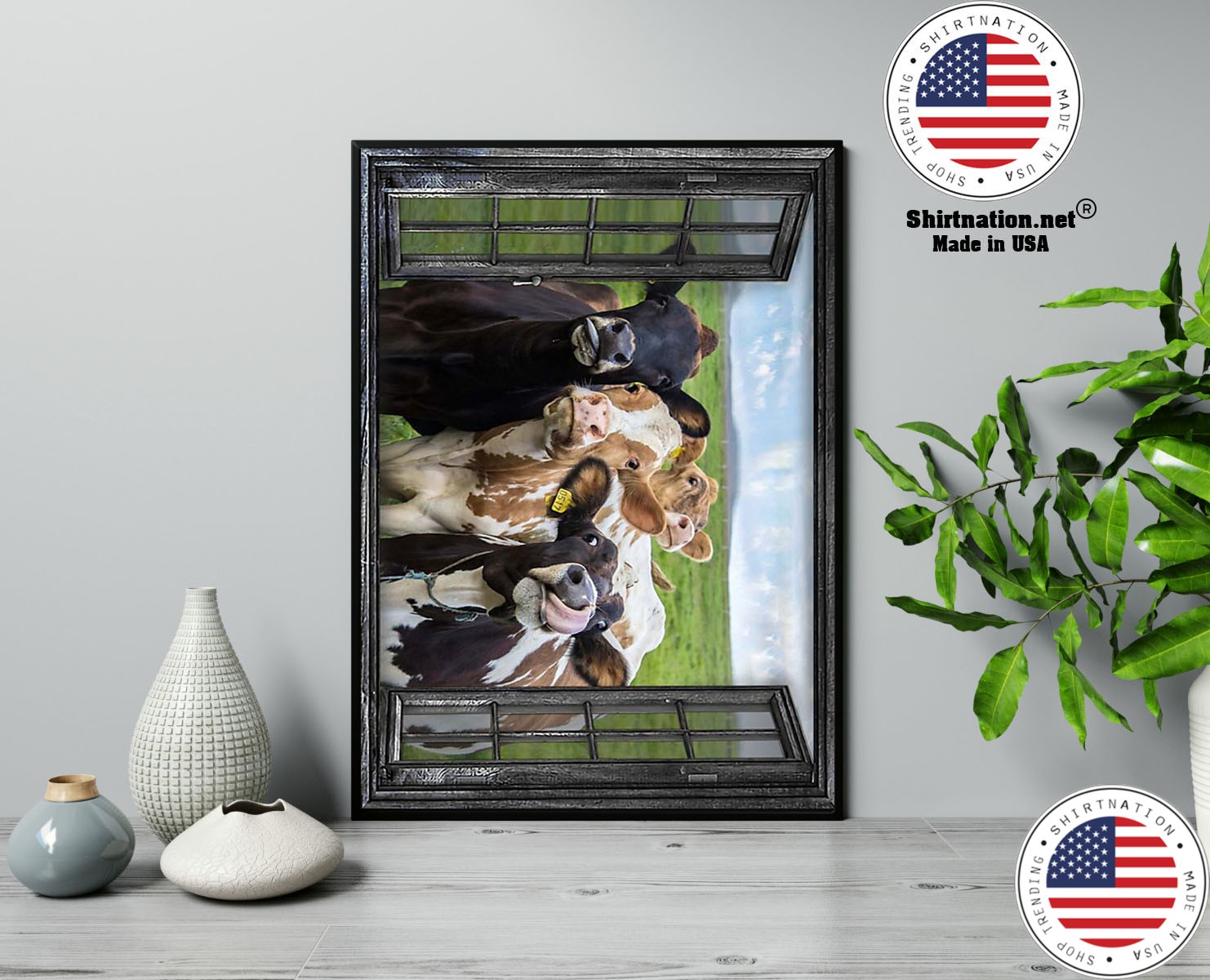 Cow 3d window poster