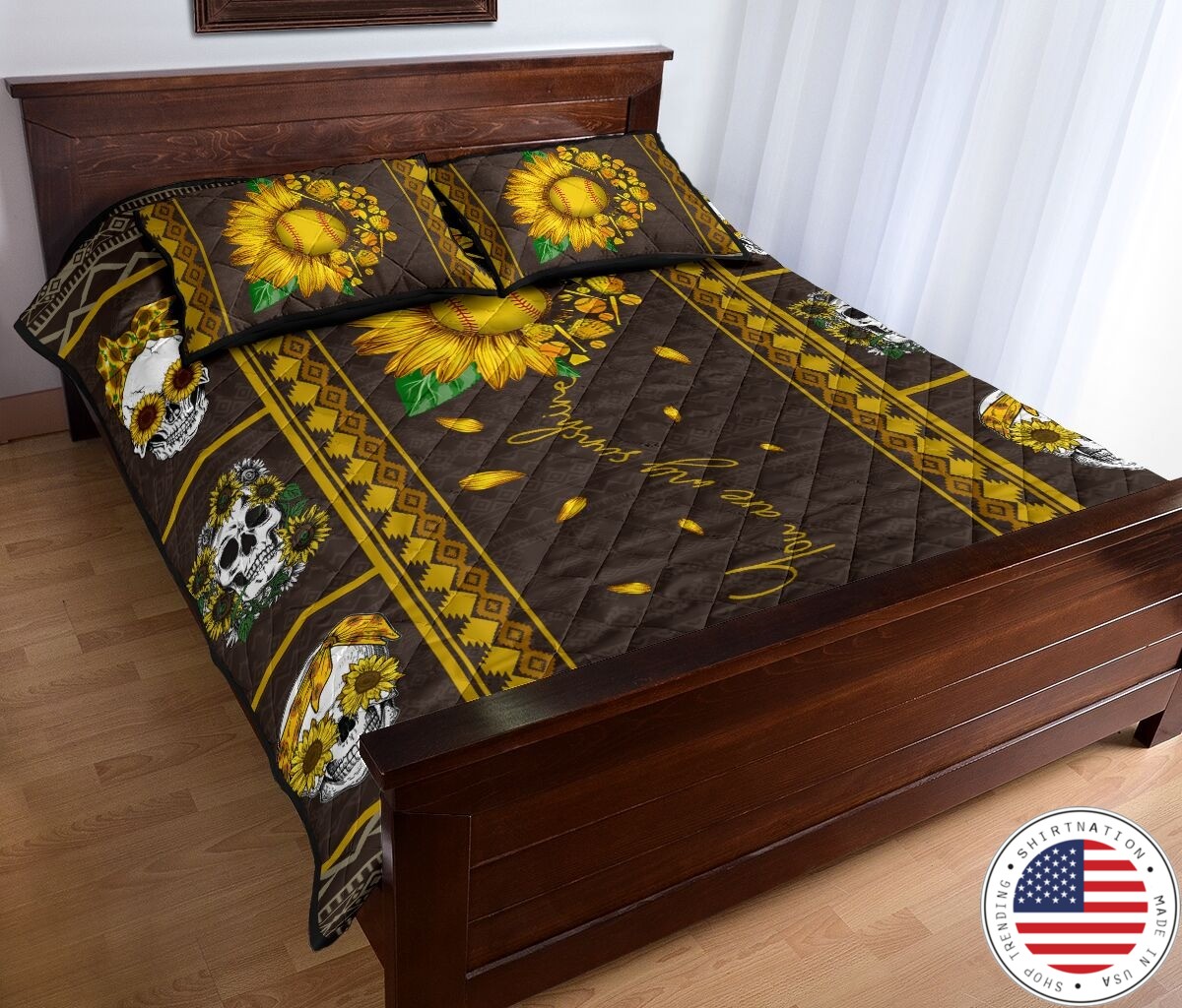Soflball sunflower quilt bedding set2
