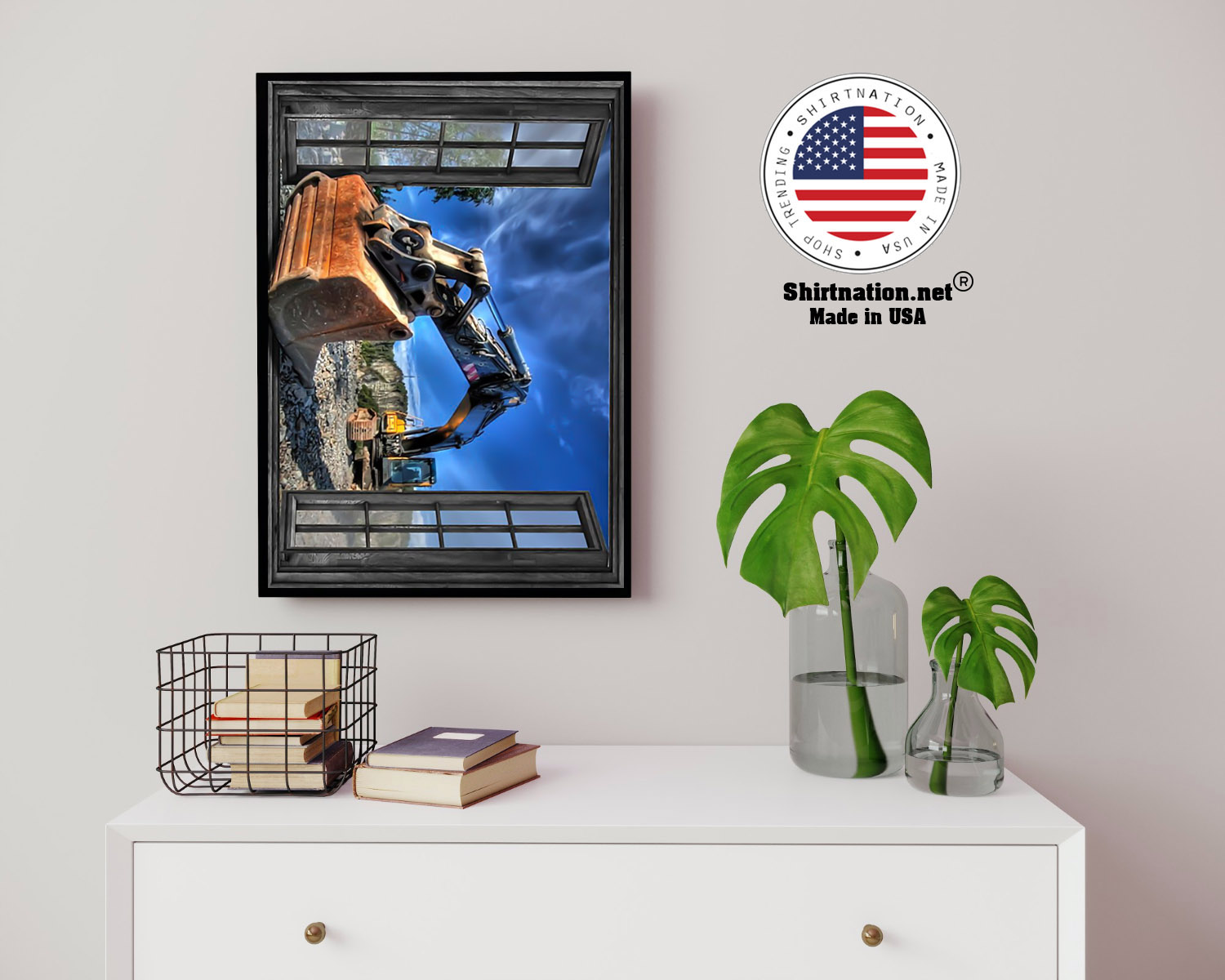 Excavator by the window poster