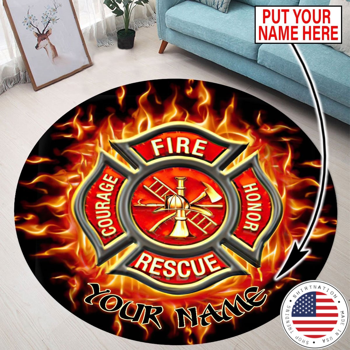 Firefighter Circle Round Rug Custom personalized name 9