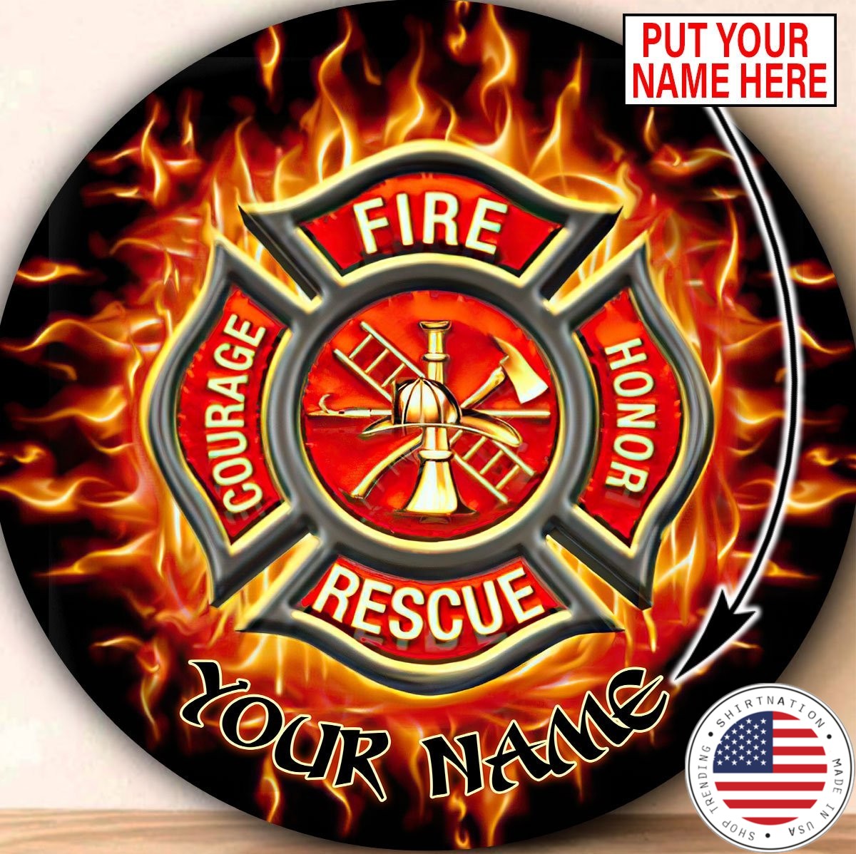 Firefighter Circle Round Rug Custom personalized name as