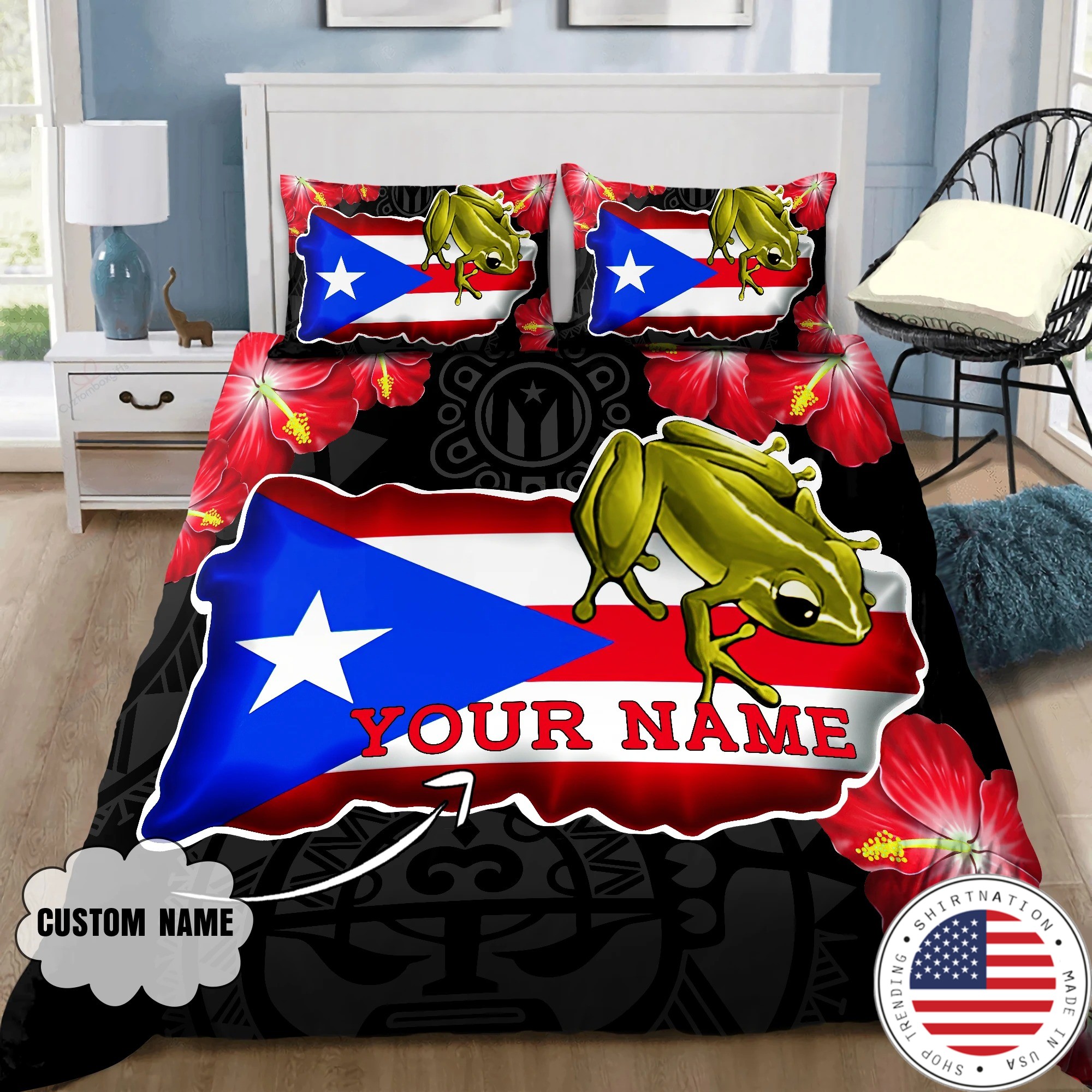 Frog Coqui and love puerto Rico custom name bedding set2