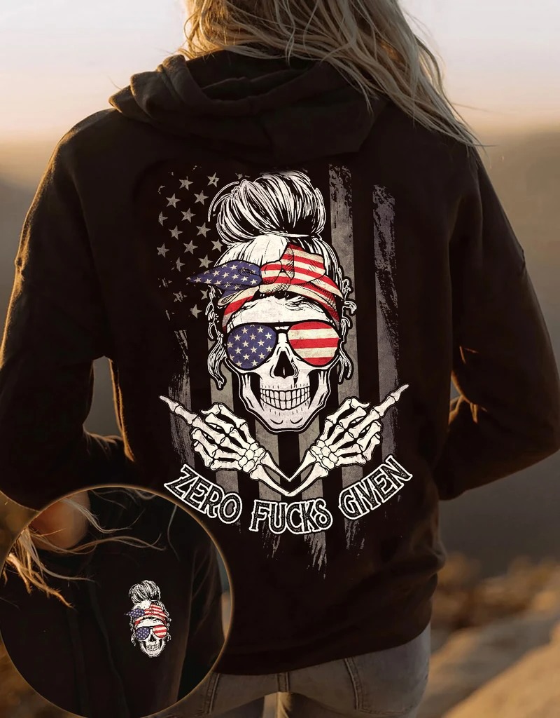 Girl Zero fucks given american 3D hoodie