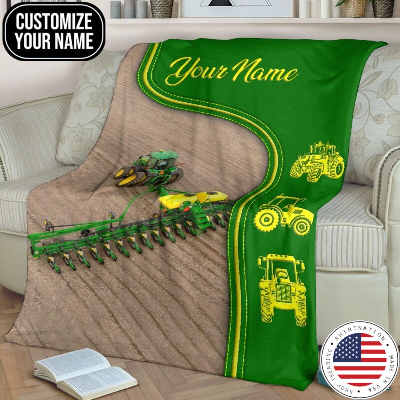 Green tractor farmer custom name blanket3