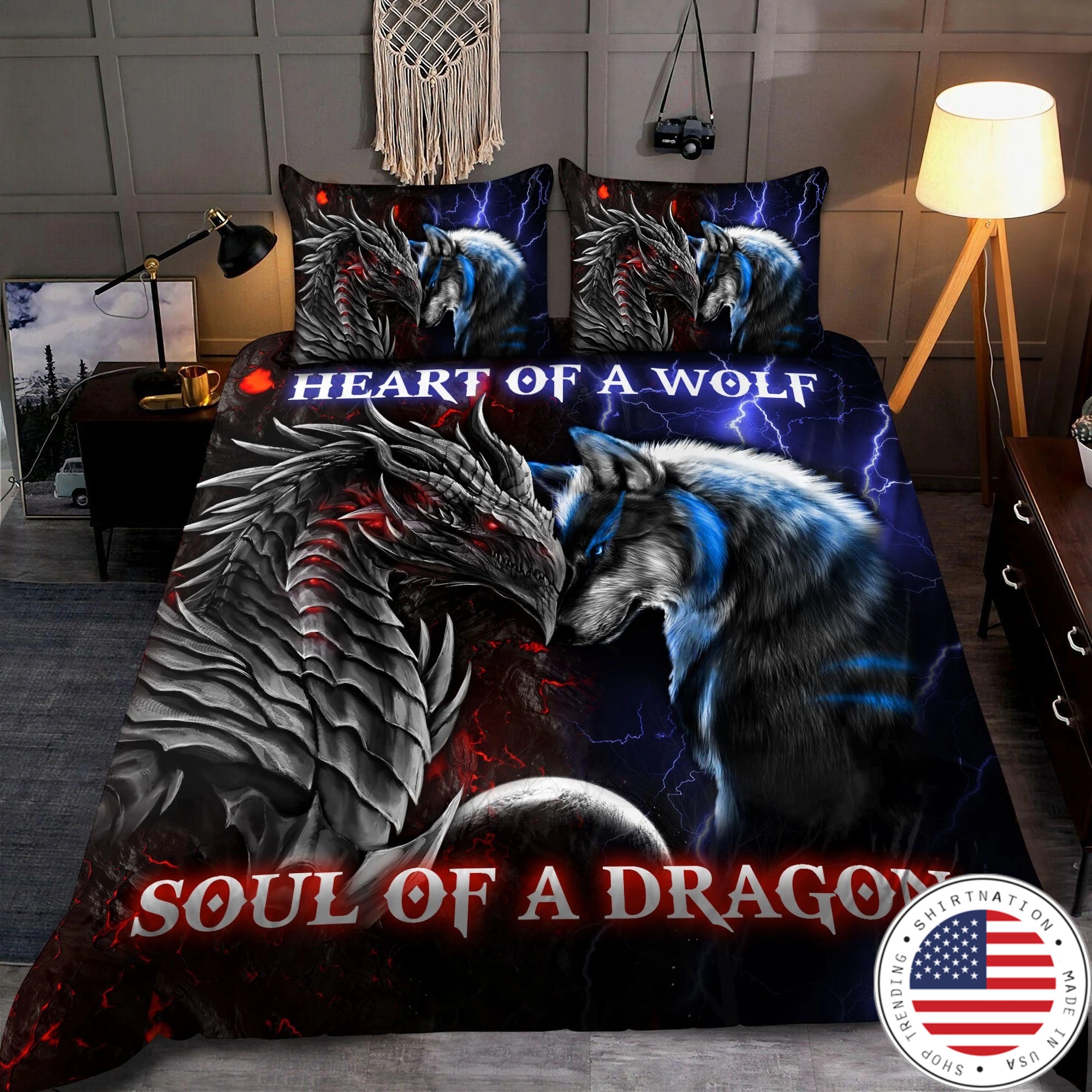 Heart of a wolf soul of a dragon bedding set2