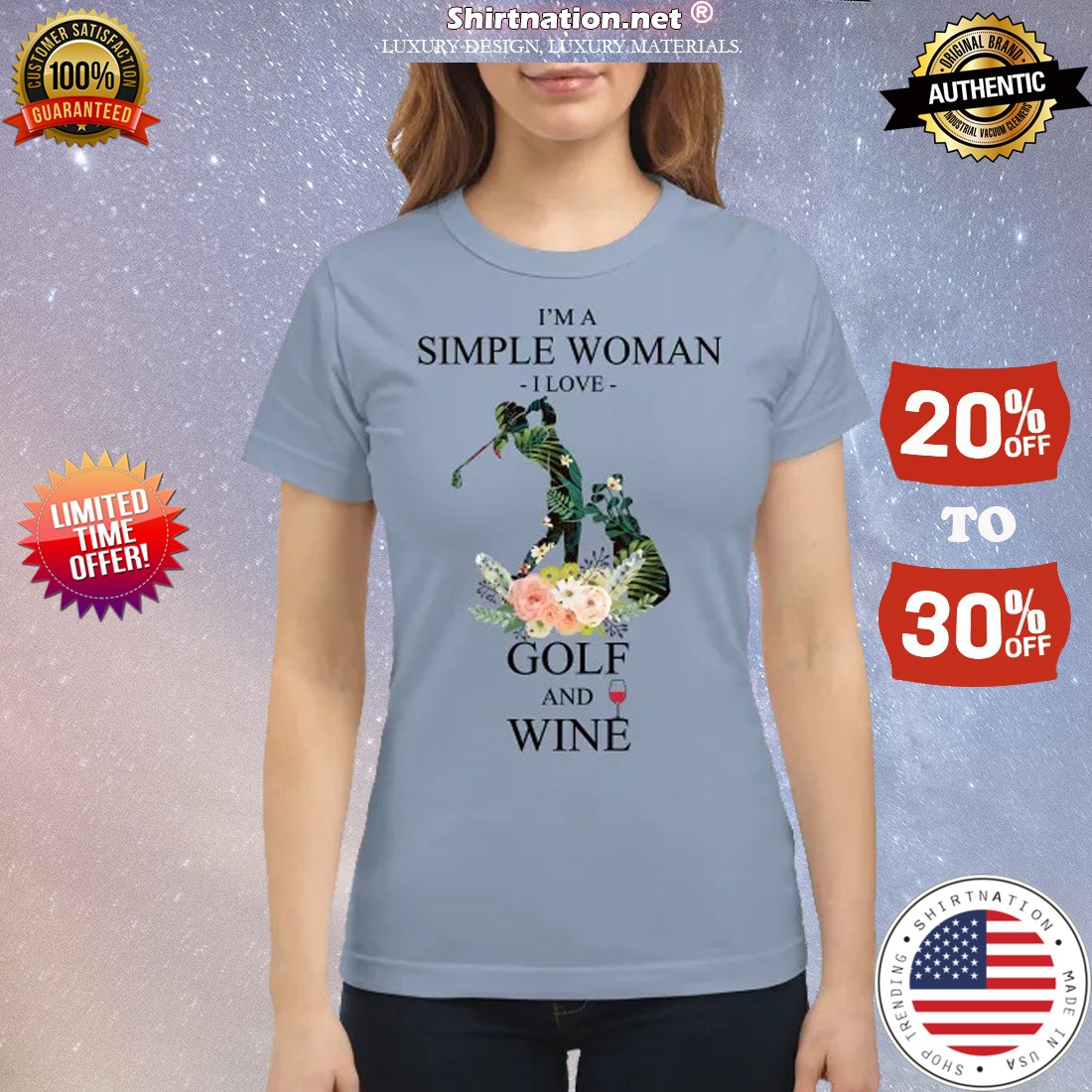 I'm a simple woman I love golf and wine shirt