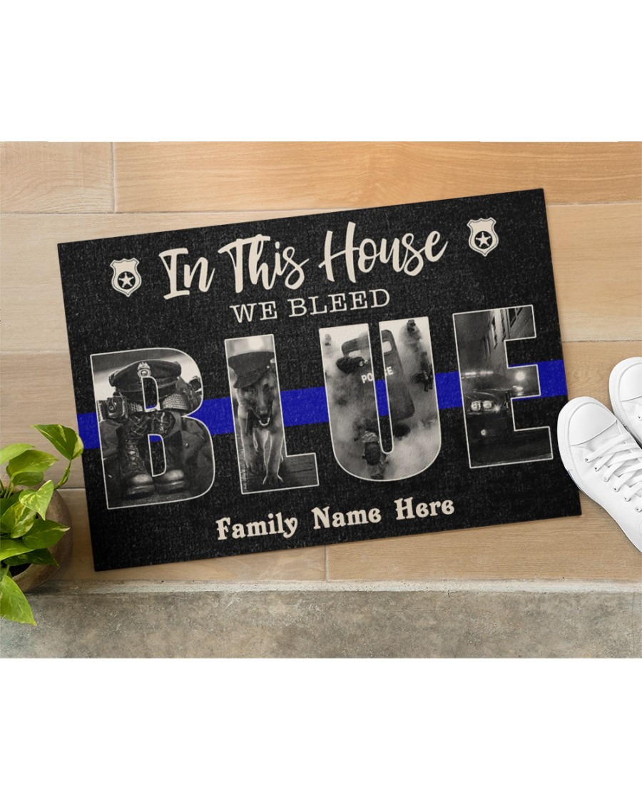 In this house we bleed blue police custom family name doormat2