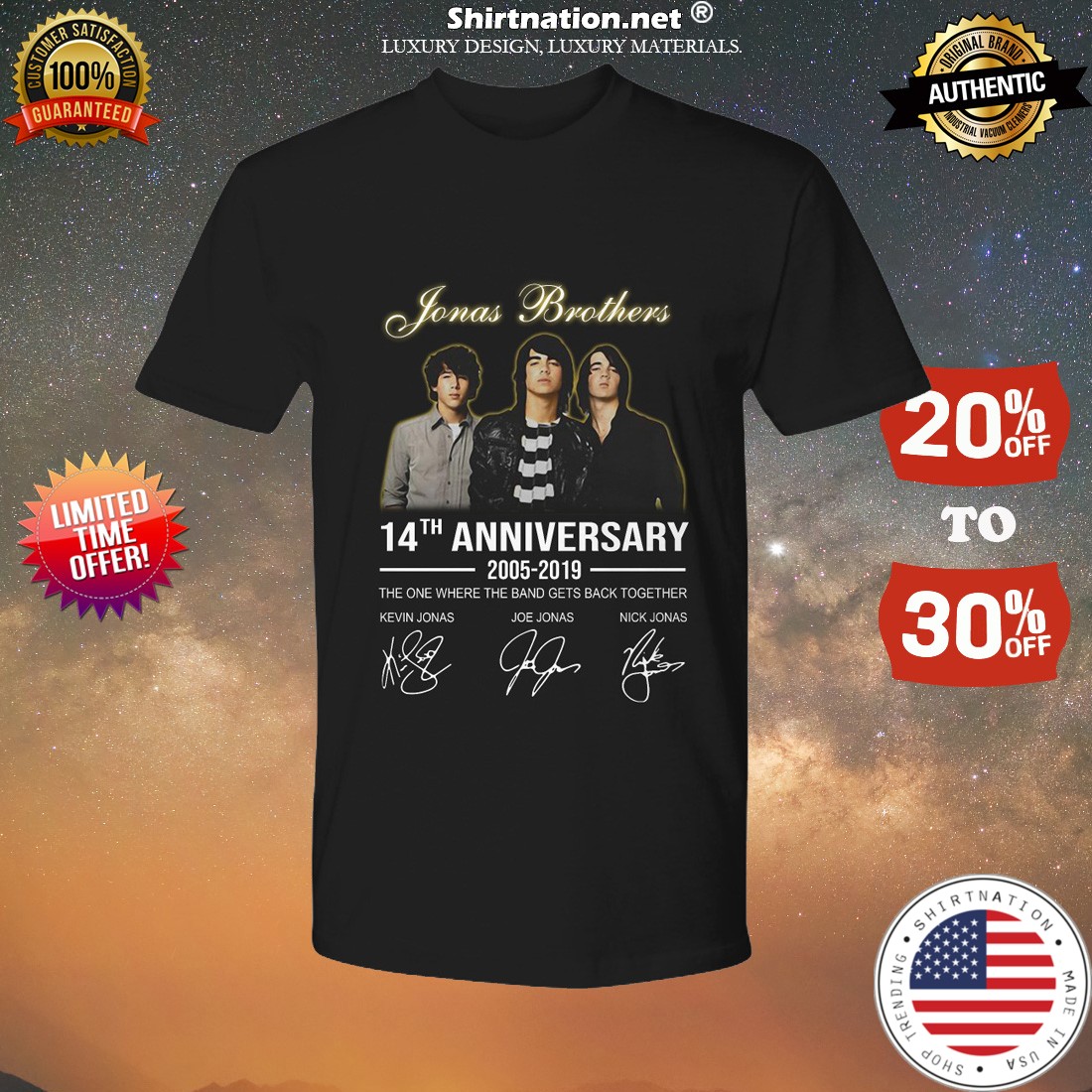 Jonas Brothers 14th anniversary signatures shirt