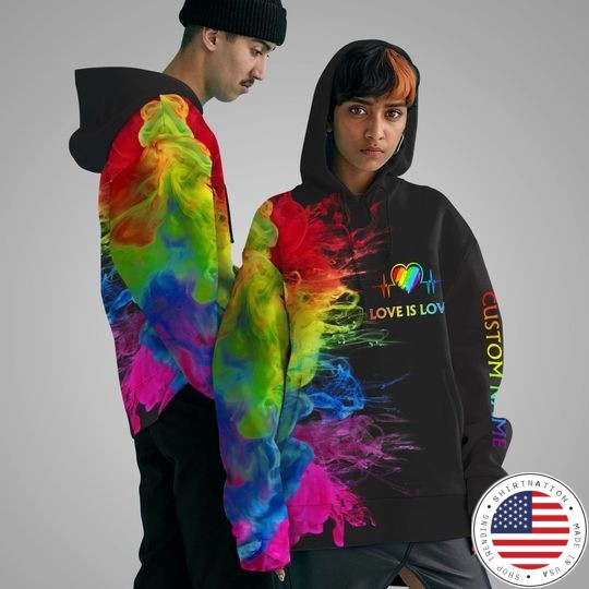 LGBT Love is love rainbow heartbeats custom name 3D hoodie 4