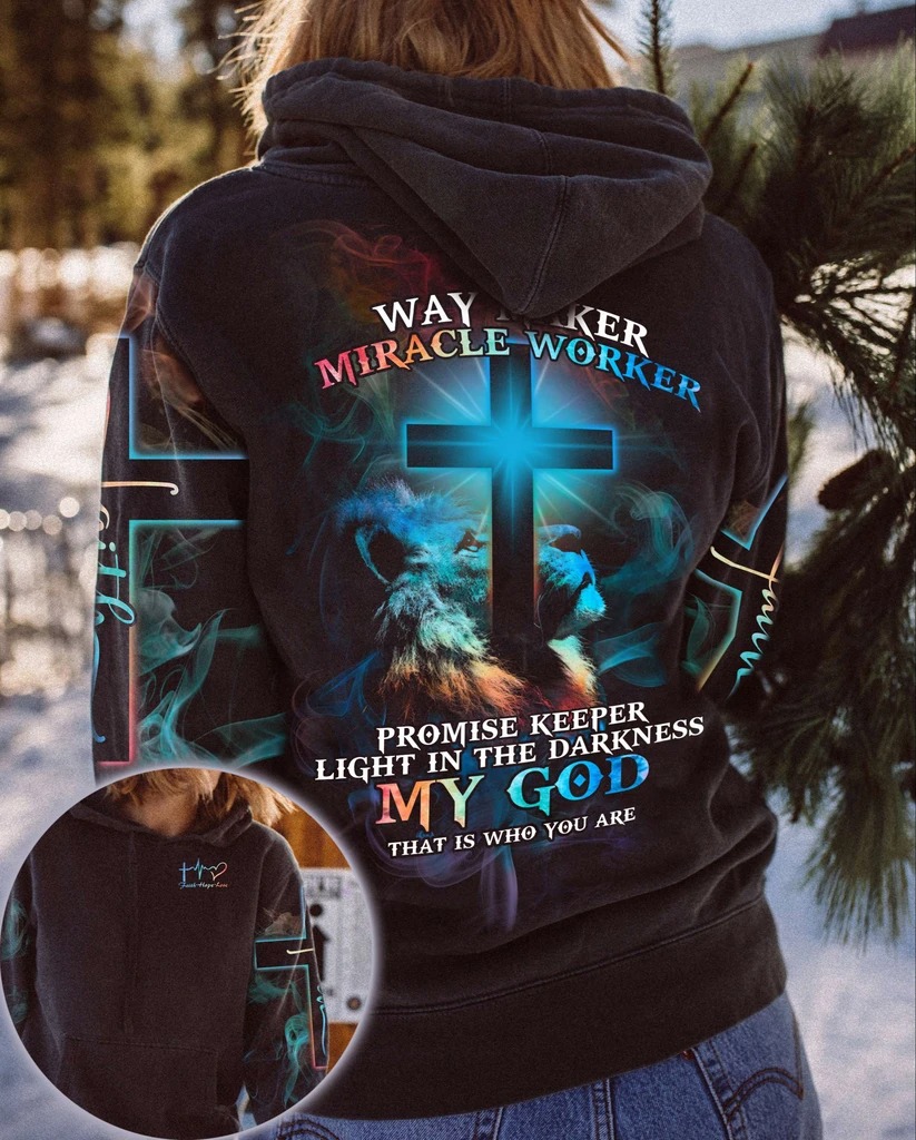 Lion and cross way maker miracle worker 3D hoodie shirt